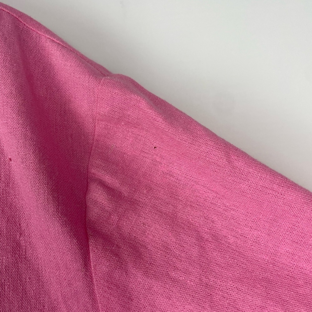 Anna Maxwell Pink Linen Blend Embroidered Floral Short Sleeve Button Up Shirt - Picture 7 of 10